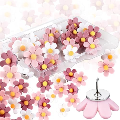 Zeaying 30 Stück Pins Für Pinnwand,Weiß und Rosa,Blumenform Pins