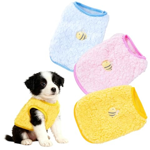 3 Pcs Puppy Clothes, Kitten Clothes with Bee Pattern, Soft and Warm Puppy Jumpers for Small Dogs, Xxs Dog Jumper Suitable for Yorkshire Terriers, Teacup Dogs, Chihuahuas, and Kittens