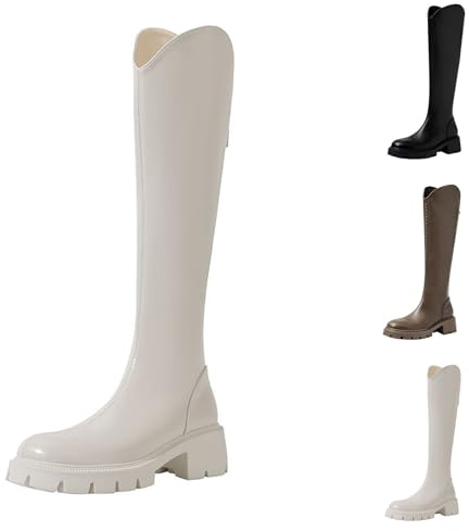 Knähöga stövlar dam med blockklack, stövlar dam med klack, elegant riddarstövlar mode vinterstövlar halkfria slip-stövlar bekväma långa stövlar enfärgade damstövlar bekväma stövlar