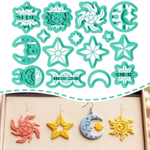 ORIGACH 15 Cortadores de arcilla polimérica, diseños de estrellas y luna | cortadores de aretes de arcilla para pendientes, juego de cortadores para DIY joyas de arcilla polimérica