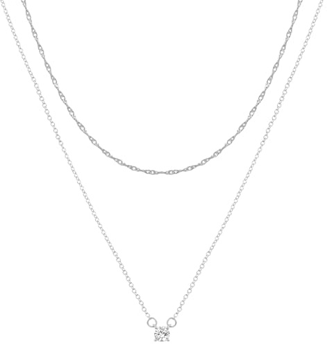 Yowivon Silverhalsband för kvinnor, silverpläterat hänge halsband icke-konserverat stapelbart chokerhalsband med kubisk zirkonia, justerbara allergivänliga smycken, present till flickor
