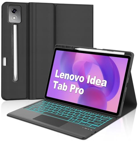 Coque Clavier pour Lenovo Idea Tab Pro 12.7 Pouces avec Pavé Tactile, AZERTY Français Clavier Bluetooth Magnétique Détachable avec 7 Couleurs Rétroéclairées pour Lenovo Idea Tab Pro 12.7 2025, Noir