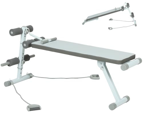SPORTNOW Hantelbank, verstellbare Flachbank mit 3-stufigem Sitz, ideal für Bankdrücken, Bizeps-Curls, Rücken- und Bauchmuskeltraining, blau und weiß