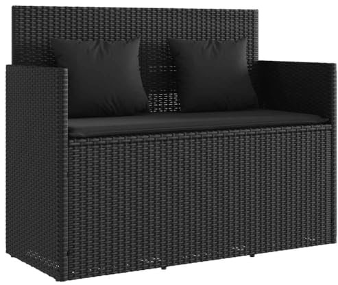 Fisinber Gartenbank mit Stauraum, Truhenbank aus Poly-Rattan für Garten und Terrasse, Sitzbank mit Kissen und Gasdruckfeder, 120 x 50 x 90,5 cm, Schwarz
