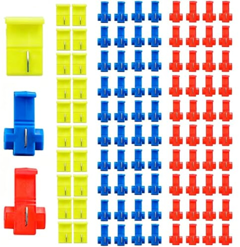 100 Stück Stromdieb Kfz Abzweigverbinder Set Schnellverbinder Kabelverbinder Kfz für Auto Motorrad Kabelklemmen Elektro Abzweigklemme (40 Rot 0.5-1.5mm², 40 Blau 0.75-2mm², 20 Gelb 2-4mm²)