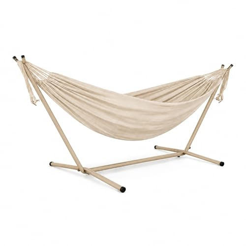 Amaca Da Giardino Con Supporto In Acciaio Beige Portata 200 Kg Altezza Regolabile Telo Cotone Resistente Amaca Brasiliana Esterno Terrazzo Piscina Balcone Con Borsa 265 x 110 x 100 Cm Beige