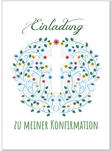 10 x Einladungskarten zur Konfirmation mit Umschlägen/Blumenranken, modern/Konfirmationskarten/Einladungen zur Feier