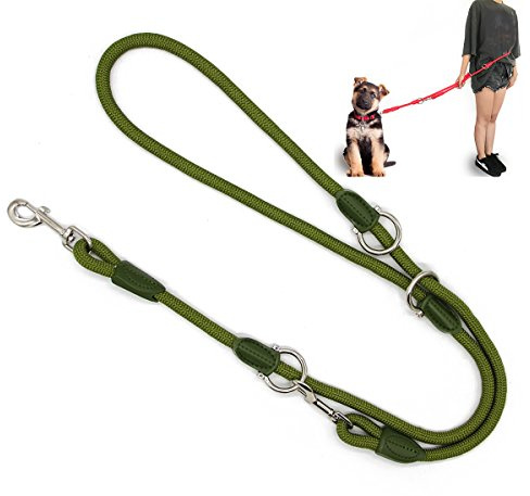BPS BPS-3800VE - Guinzaglio per cani doppio regolabile, diverse posizioni, per cani di taglia media e grande, 2 dimensioni a scelta M/L (M, verde)