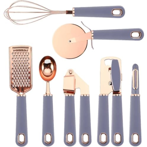 COOK WITH COLOR Kitchen Gadget Set Copper Plated Stainless Steel Utensils with Soft Touch Handles, Copper Grey, 7 Pieces