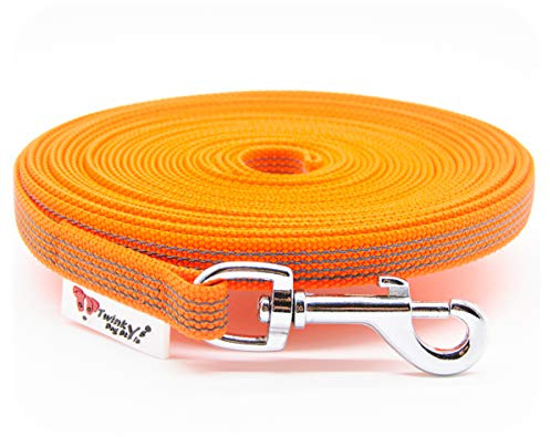 Twinkys Dog Style Schleppleine Hundeleine gummiert 15 mm breit für Hunde bis 15 kg - MIT Handschlaufe 7,5 Meter Orange Made IN Germany