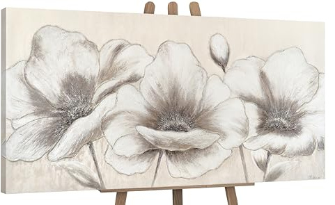 YS-Art XXL Abstrakt Acrylbild Blumen II moderne Beige Creme Farbig