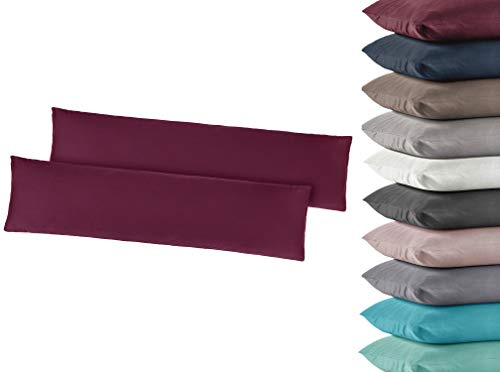 BaSaTex Jersey Kissenbezug, 2er Pack, 40x145 cm, Bordeaux | 100% Baumwolle, Kissenhülle Kissenbezüge Seitenschläferkissen, Besonders anschmiegsam, elastisch pillingarm und formstabil