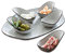 LOBERON Servierschälchen 6er Set Biarré, fünf Schälchen + Unterteller, für Dips und Saucen, traditionelle Handarbeit, Küchenutensilien, Tischaccessoires, Steinzeug, grau