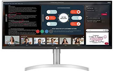 LG 34WN650 Monitor 34 UltraWide 21:9 LED IPS HDR 400, 2560x1080, AMD FreeSync 75Hz, Audio Stereo 14W, HDMI (HDCP 2.2), Display Port 1.4, Uscita Audio, Altezza Regolabile, Flicker Safe, Bianco