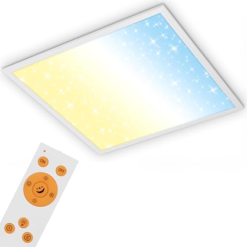 BRILONER Leuchten - LED Panel, Deckenlampe inkl. Sternendekor, Deckenleuchte dimmbar, Farbtemperatursteuerung (CCT), inkl. Fernbedienung, 36 Watt, 3.800 Lumen, Weiß, 596x596x60mm (LxBxH)