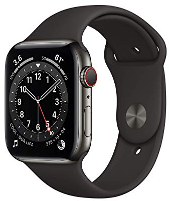 Apple Watch Series 6 (GPS + Cellulare, 44MM) Cassa In Acciaio Inossidabile Graphite con Cinturino Sport Nero (Ricondizionato)