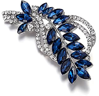 EVER FAITH Brosche Blau Strass Kristall Blumen Blatt Pin für Kleidung Damen Mädchen