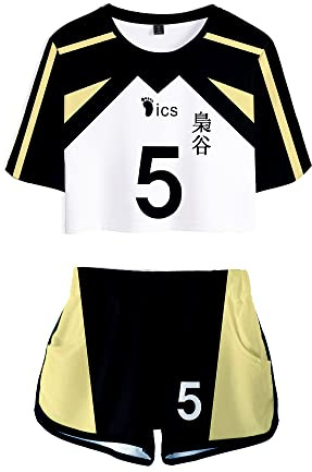 LKY STAR Haikyuu!! Sommer mit Anime Volleyball Crop Top und Shorts,Karasuno Volleyball Trainingsanzug 2 Stück Set