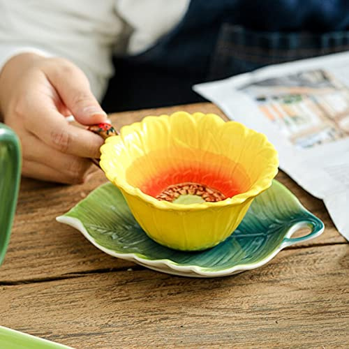 Beddinginn Set di tazze da tè e piattini colorati, tazza da caffè e piattino con cucchiaio, set da tè realizzato a mano in Cina (1 x 170 g)