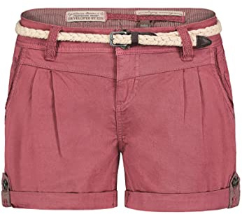 Eight 2 Nine Damen Chino Shorts Hose mit Flecht-Gürtel Dark-Rose M