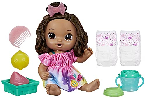 Baby Alive Fruity Sips Doll, Lemon, Pretend Juicer Baby Doll Set, Kids 3 and Up, Brown Hair