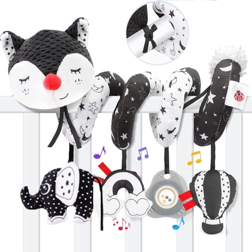 RichDeer Kinderwagen Spielzeug Kinderbett Spirale Spielzeug Autositz,Schwarz Weiss Baby, Activity Spirale Baby, Spielbogen Kinderwagenkette für Babys 0-6 Monate