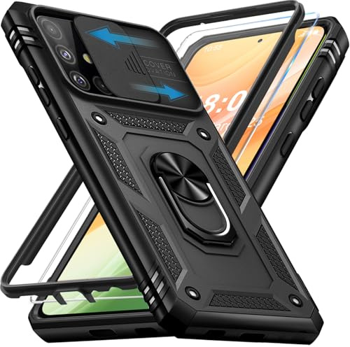 Handyhülle für Samsung Galaxy A51 Hülle mit Schutzfolie (Nicht für A51 5G) Galaxy A51 4G Schutzhülle mit Kameraschutz 360° Drehbarer Metall Ring Ständer Stoßfest A51 6.5 Case (Schwarz)