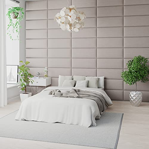 Aspire Beds EasyMount Velcro Wall Mounted Upholstered Panels Modular DIY Headboard Accent Wall Panels, Eire Linen Fabric - Off White, Pack Of 4 Wall Panels, 76cm Wide