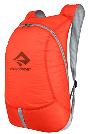 Sea to Summit - Ultra-Sil Tagesrucksack 20L - Wasserabweisender & Ultraleichter Rucksack - Cordura-Gewebe 30D - Eiergroßer Packsack - 2-Wege-Reißverschluss - Für Reisen - Spicy Orange - 72g
