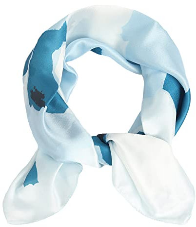 EXTREE Modisches, seidiges Satin-Kopftuch für Damen und Mädchen: Exquisites Muster, leichte Seide, anmutige Schals 69,8 x 69,8 cm, Blaue verträumte Punkte, Normal