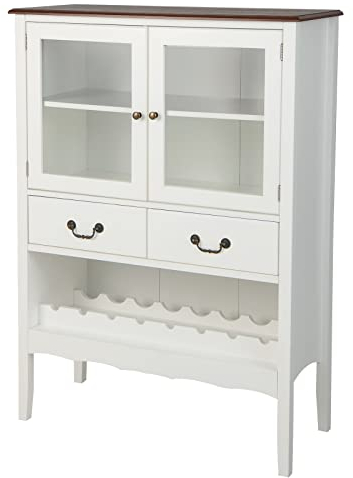 GIANTEX Weinschrank Weinregal Sideboard, Küchenschrank Buffetschrank mit 2 Glastüren & 2 Schubladen, Flaschenregal für 8 Flaschen, Aufbewahrungsschrank mit Kippsicherung, Vitrinenschrank 90x40x126,5cm