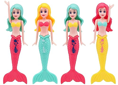 TOPWAYS Pool Diving Toy Set 4 Diving Mermaids Diving Torpedoes Swimming Underwater Pool Training Toys Diving Games Training Children's Gifts(Diving Mermaid)