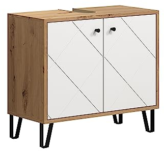 trendteam smart living - Touch - Waschbeckenunterschrank - Artisan Eiche/Weiß - 2 Fächer und 1 Einlegeboden - (BxHxT) 69 x 61 x 33 cm - moderne Metallfüße - kratzfest
