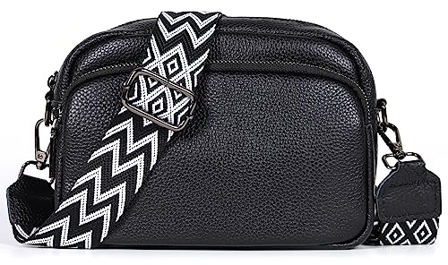 TANTOMI Umhängetasche Damen, Echtes Leder Klein Crossbody Bag Damen Handytasche zum Umhängen, Moderne Handtasche Taschen mit Breitem Schultergurt, Tasche Tägliches Arbeiten, Einkaufen, Reisen