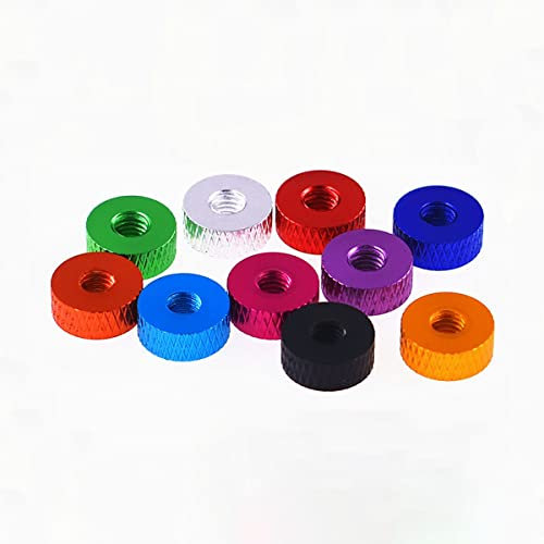Nietmuttern, Einsteckmuttern, Stecknussmuttern, Griffmutter, 5 Stück, M2, M2,5, M3, M4, M5, M6, Aluminium, gerändelt, dünne Rändelmuttern, Durchgangsloch, handfest anziehende Mutter, 10 Farben, Rändel