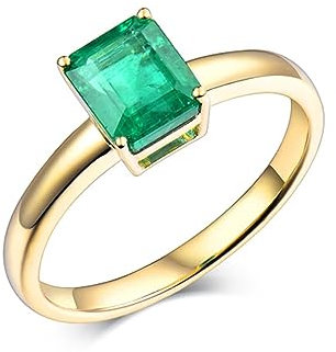 Vorsteckring Gold 750, Engagement Ring Women 18K Gelbgold Smaragd Rechteckiger Smaragd mit 4 Krappen und 1,6 Karat Asscher Schliff Gr.56 (17.8)