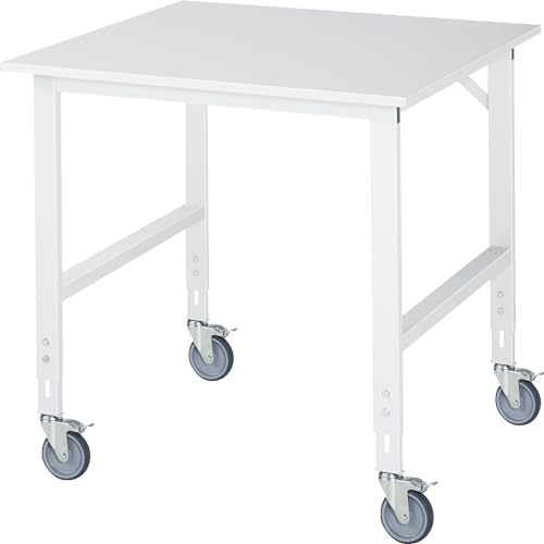RAU | Fahrbarer Arbeitstisch | Gestell 60 x 30 mm | Platten-BxT 1000 x 1000 mm | Melaminplatte