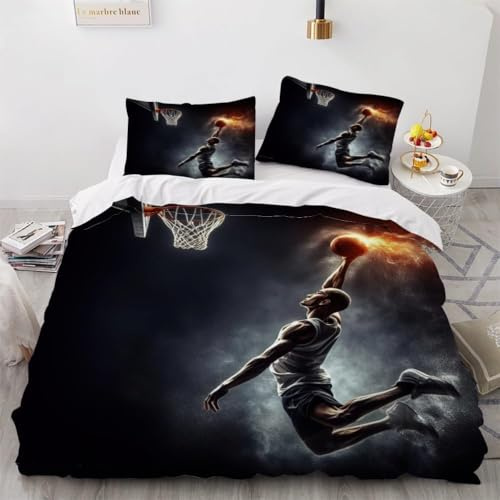 DILANI Bettwäsche 155x220 Basketball Bettwäsche-Set 3 Teilig 3D Druck Sport Bettbezug Weich Mikrofaser Bettbezüge mit Reißverschluss und Kissenbezug 80x80cm für Erwachsene Kinder