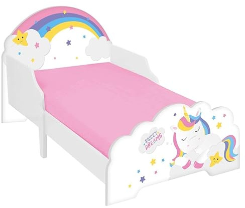 URBNLIVING Wooden Toddler Infant Child Kids Bed with Protector Safety Guard (Unicorn)