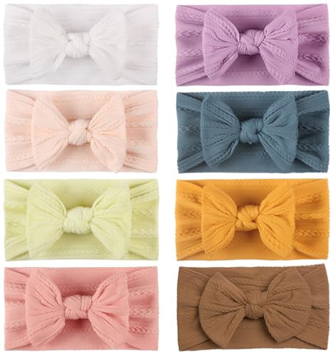BOBISHE Baby Haarband Schleifen 8 Stück Stirnband Baby Mädchen Nylon Stirnbänder Elastisches Weiche Haarschleifen Breites Schleife Turban Kopfbedeckung für Kleinkinder Neugeborene