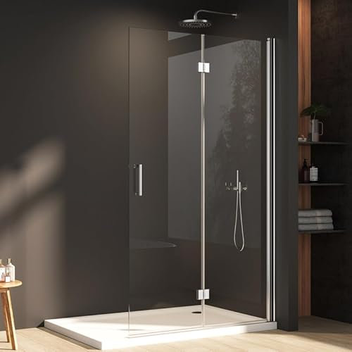 Goezes Walk-in Duschwand 90x195cm Faltbar Dusche Duschabtrennung, Walk in Falttür Glas Duschkabine Duschtür aus 6mm ESG Nano Sicherheitsglas, Echtglas Duschtrennwand mit Drehfalttür