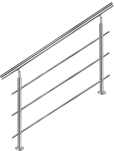 FINEUNAN Stainless Steel Handrail Railing for Stairs Parapet Balcony with 3 Cross Braces - Indoor and Outdoor Handrail Railing Stair Railing Stainless Steel Parapet Balcony (120 cm, 3 Cross Braces)