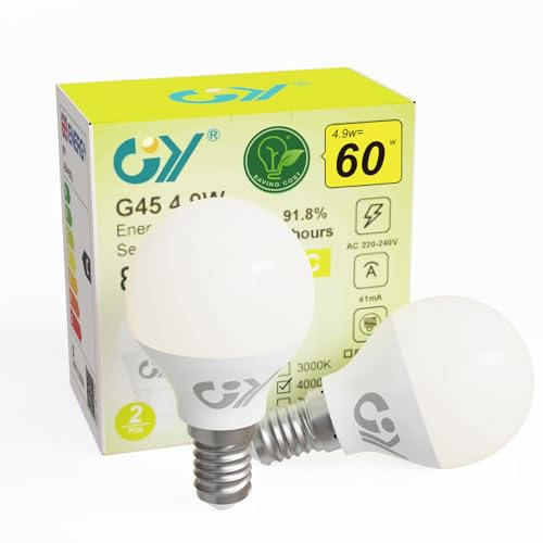 GY E14 LED Neutralweiss Lampe 4.9W 4000K 807 Lumen Neutralweiß Leuchtmittel,G45/P45 Energiesparlampe 60W lampe ersetzt,Nicht Dimmbar LED Birnen,2 stück