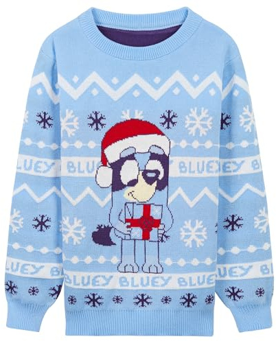 Bluey Jersey Navidad, Suéter de Navideño para Niña - Ropa de Navidad (3-4 Años, Azul)