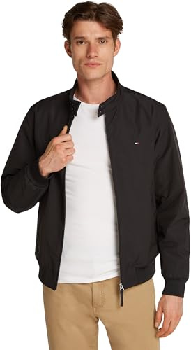 Tommy Hilfiger Herren Windbreaker Jacke Harrington Wasserabweisend, Schwarz (Black), S