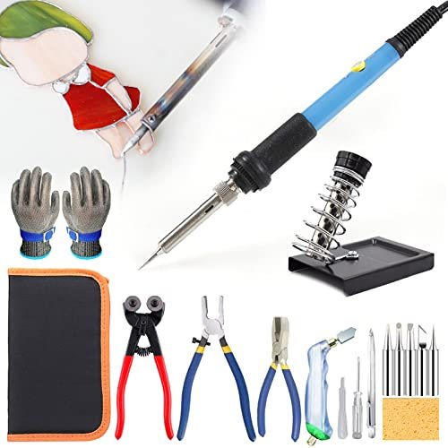 Kit Per Vetro Colorato, Set Di Avvio Professionale Per Vetro Colorato Da 18 Pezzi, Kit Di Strumenti Per Tagliavetro E Kit Per Saldatore, Per Appassionati E Principianti Di Artigianato Del Vetro, Con