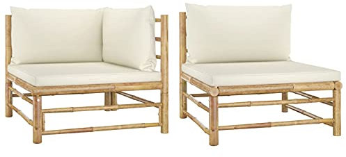 Faroom Gartenlounge Set Bambus Lounge Gartenmöbel Set Loungemöbel Set Bambus Balkon Lounge Sofa Outdoor Balkonmöbel Kleiner Gartengarnitur Sofagarnitur Weiß 2-tlg-Type-96
