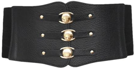 Pulcykp Elastischer breiter Korsettgürtel für Damen, Taillenbund, großes Stretch-Kummerbund-Zubehör, Schwarzer Gürtel, One size