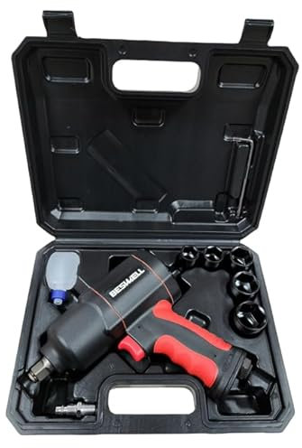Beswell® 1/2-Inch Air Impact Wrench-1180 Foot-Pounds Max Loosen Torque Output-Well Balanced Lightweight 4.6Lbs-Includes 5-Pieces CR-V Steel SAE Impact Sockets Set & Carrying Case