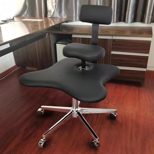 Ergonomischer Drehstuhl mit gekreuzten Beinen, Büro-Rollhocker zur Linderung von Rückenschmerzen, Yoga-Schreibtischstuhl, Haltungskorrektursitz mit Rückenstütze (Schwarz, Schwarz, Einheitsgröße
